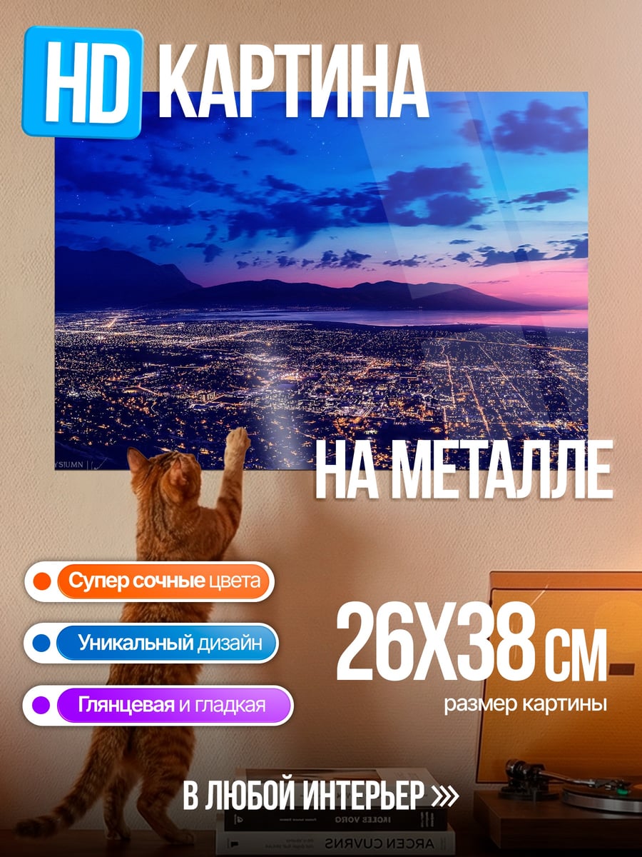 Картина на металле Городской пейзаж ночь