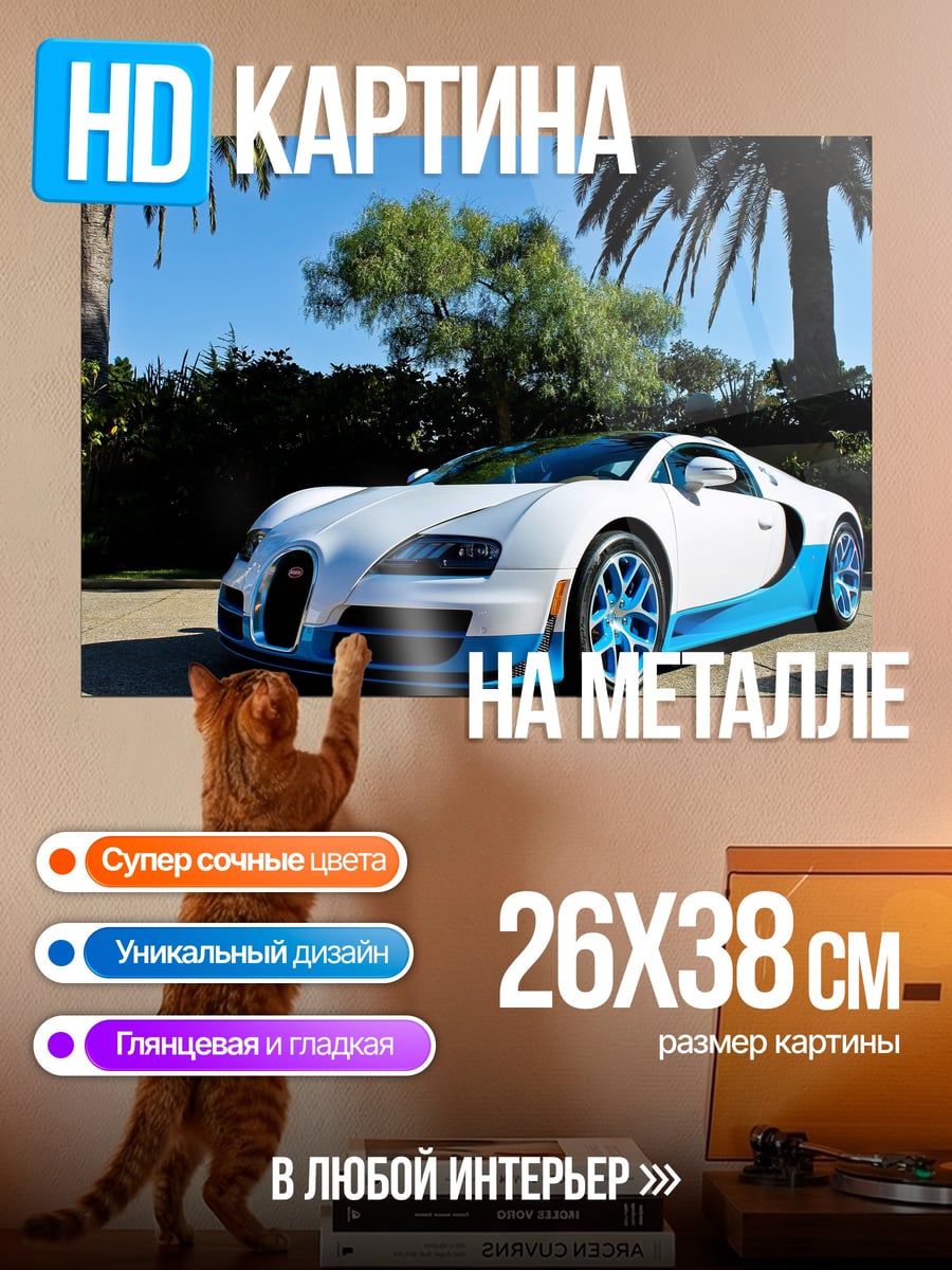 Картина на металле Белый Бугатти