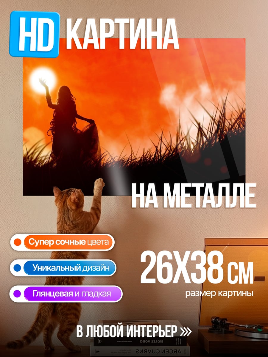Картина на металле Девушка на закате