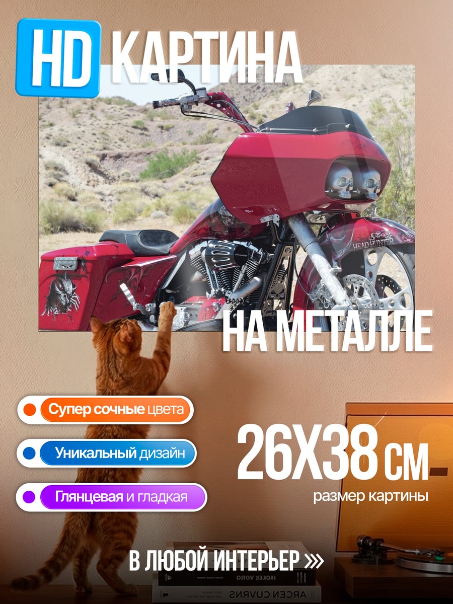 Картина на металле красный мотоцикл