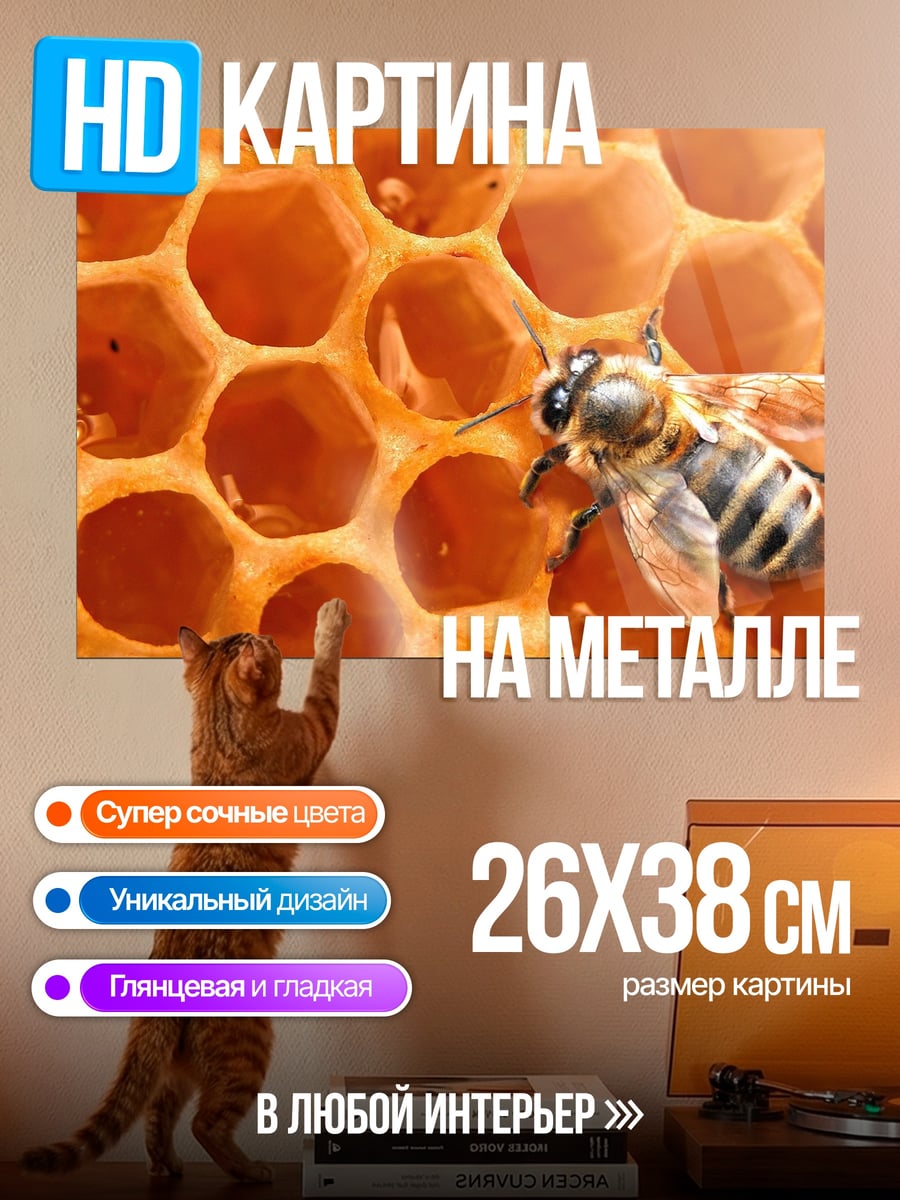 Картина на металле Пчела на сотах