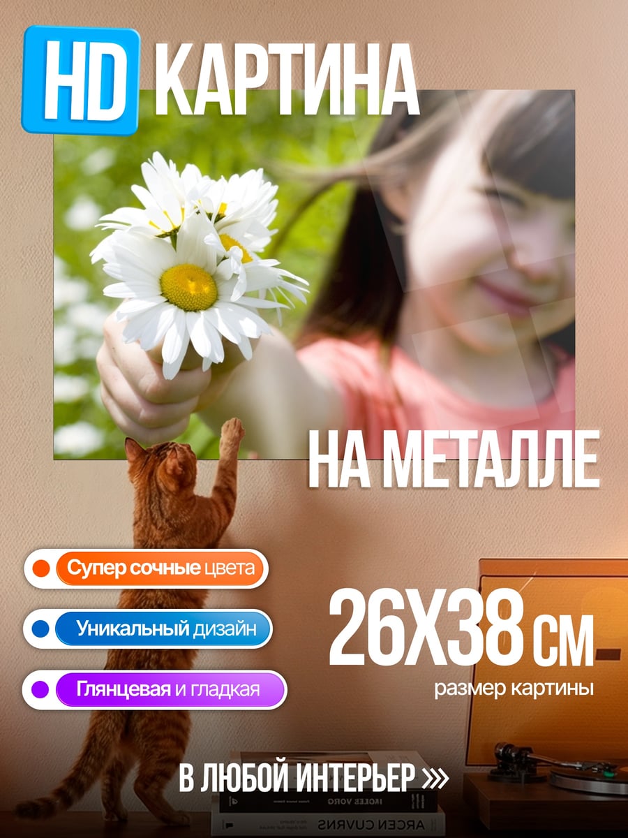 Картина на металле девочка с ромашками