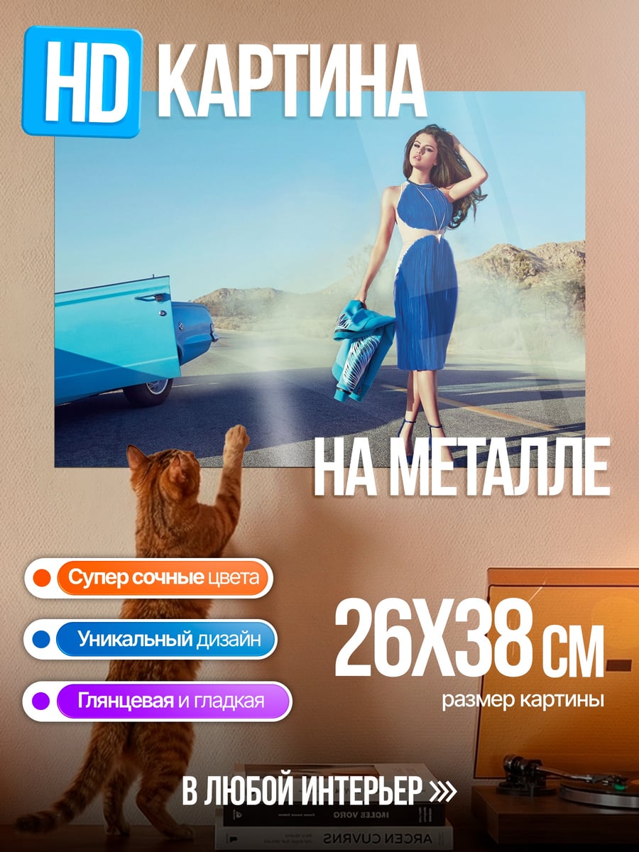Картина на металле Девушка у машины