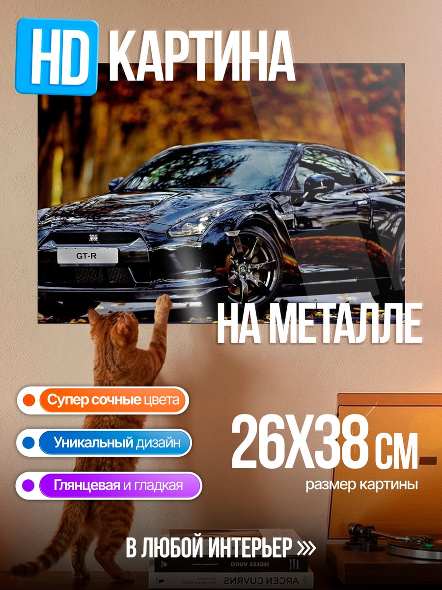 Картина на металле Черный спорткар