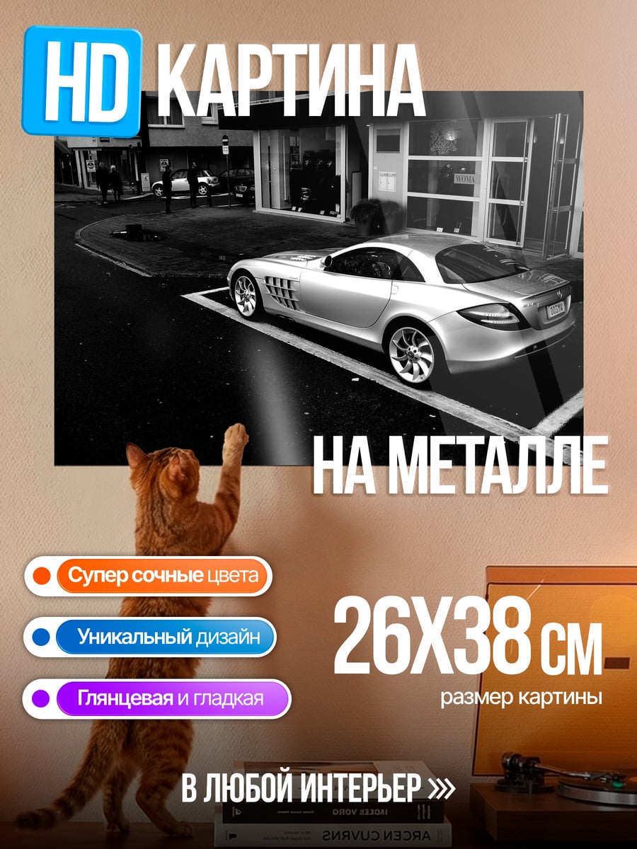 Картина на металле Серебристый спорткар