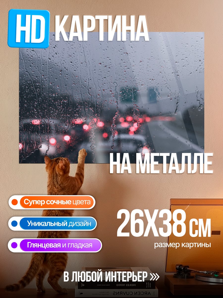 Картина на металле Пробка в дождь