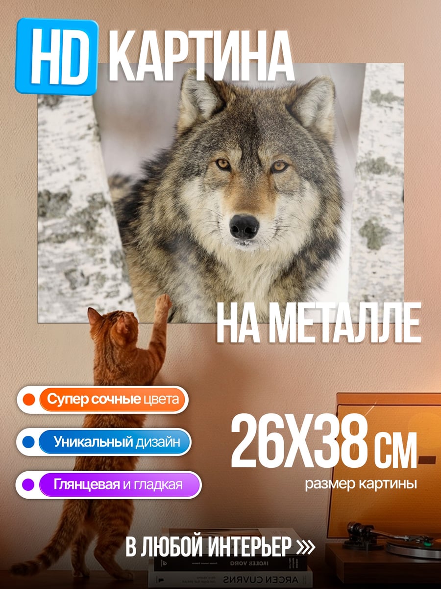 Картина на металле Волк в снегу
