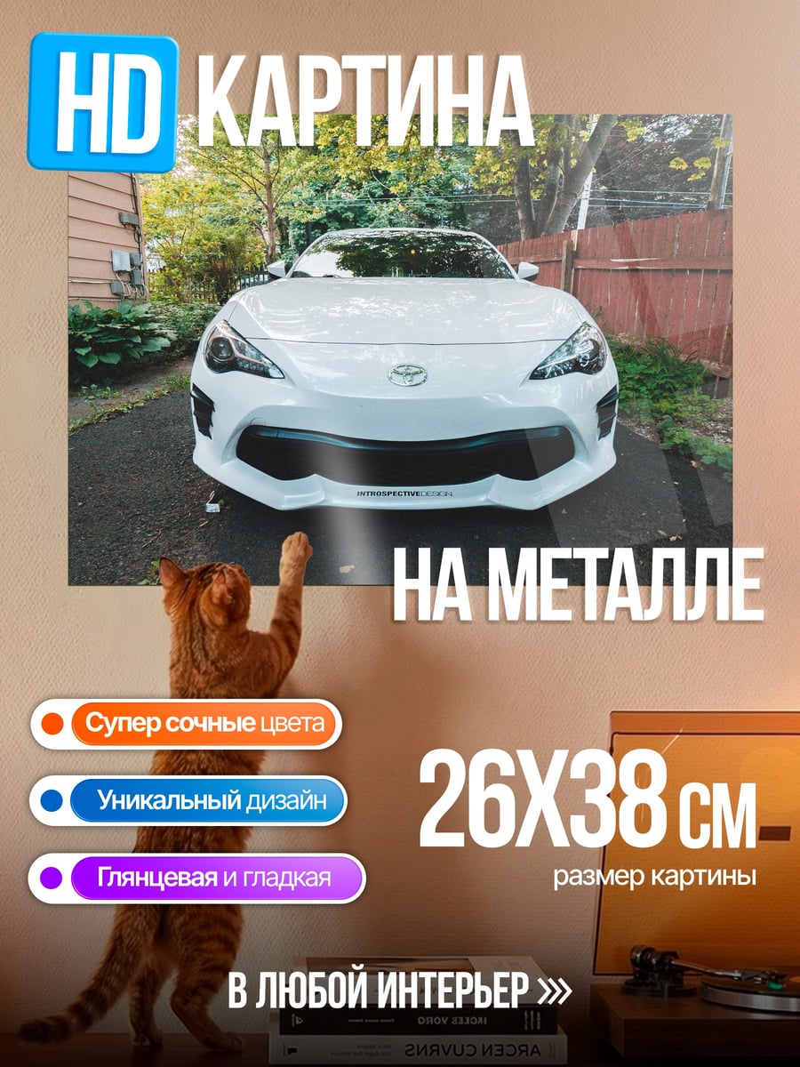Картина на металле Белый спорткар у дома