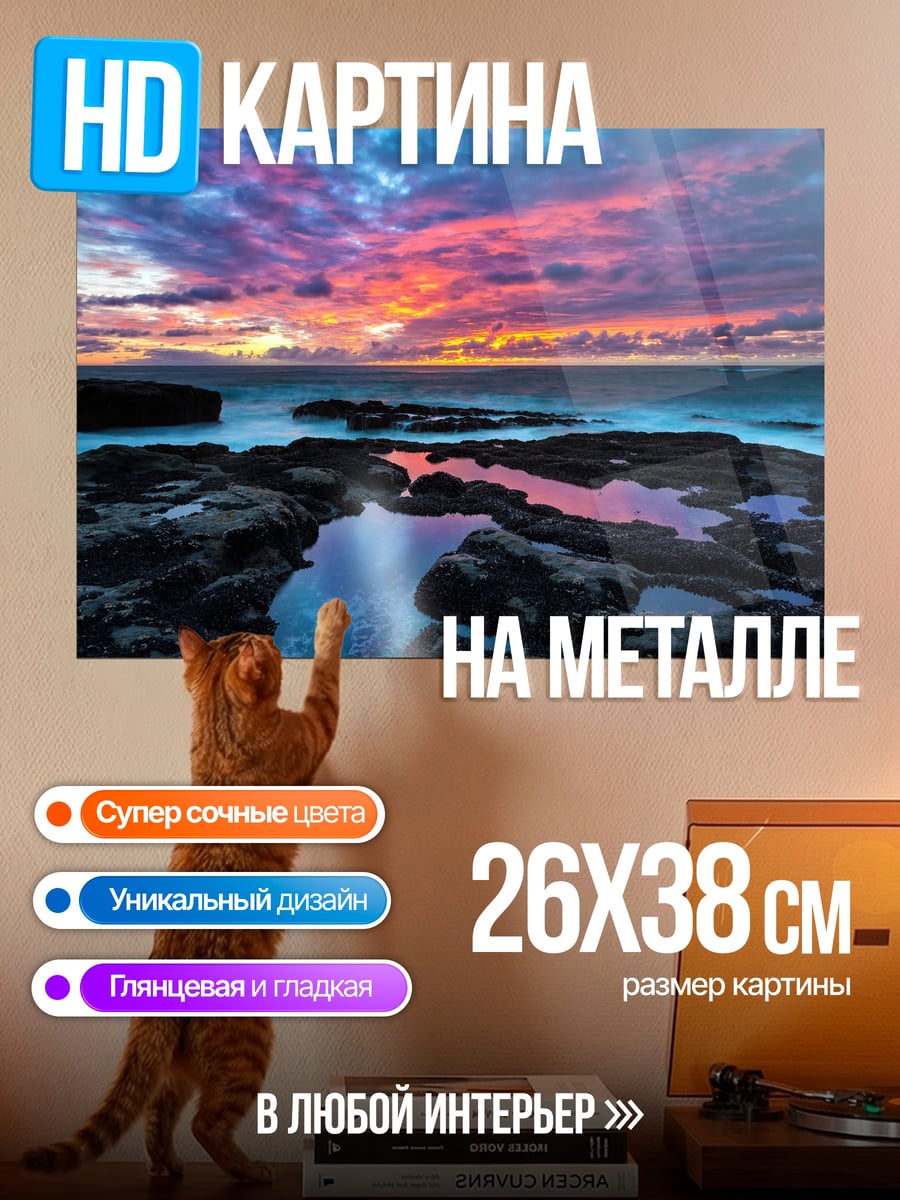 Картина на металле Закат над океаном