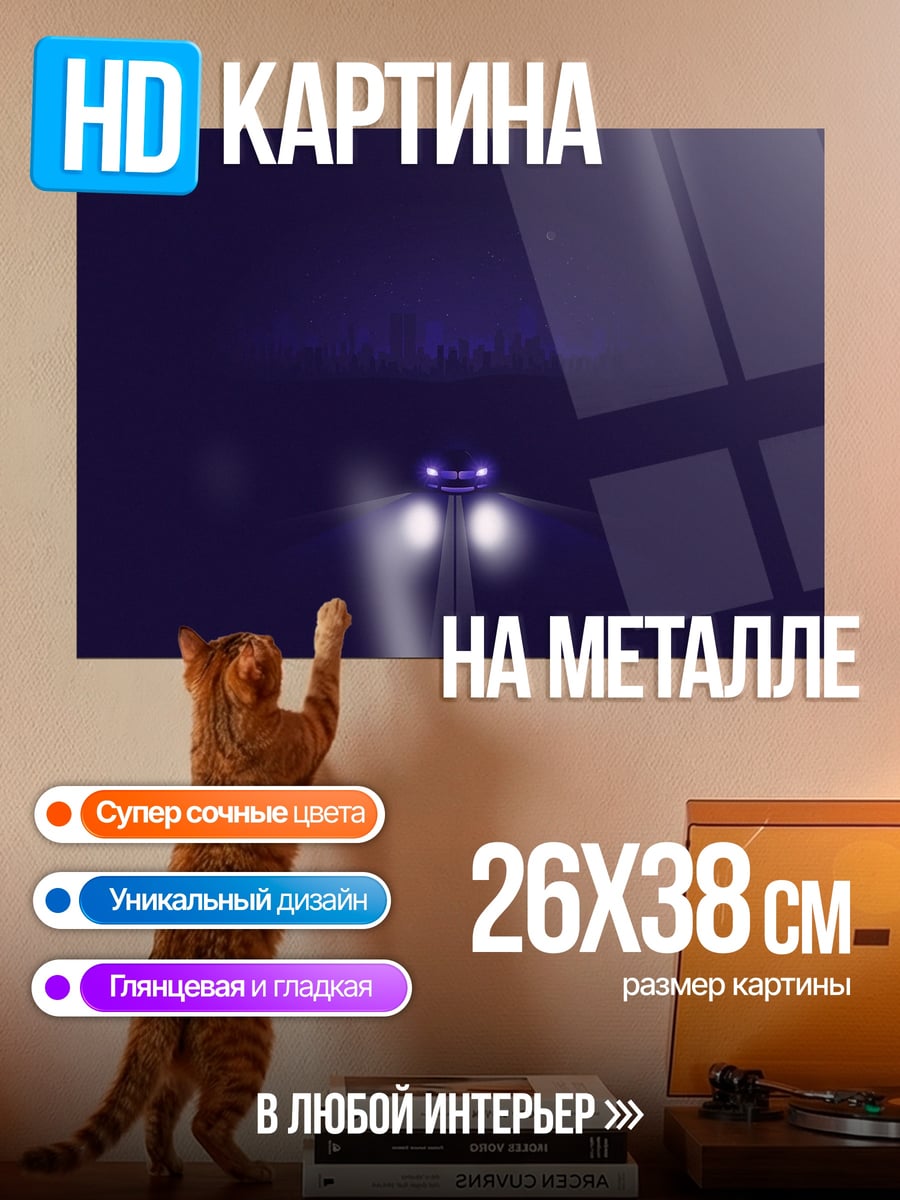 Картина на металле Машина в тумане