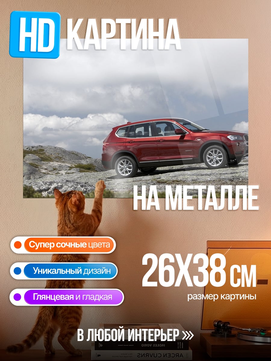 Картина на металле красный внедорожник в горах