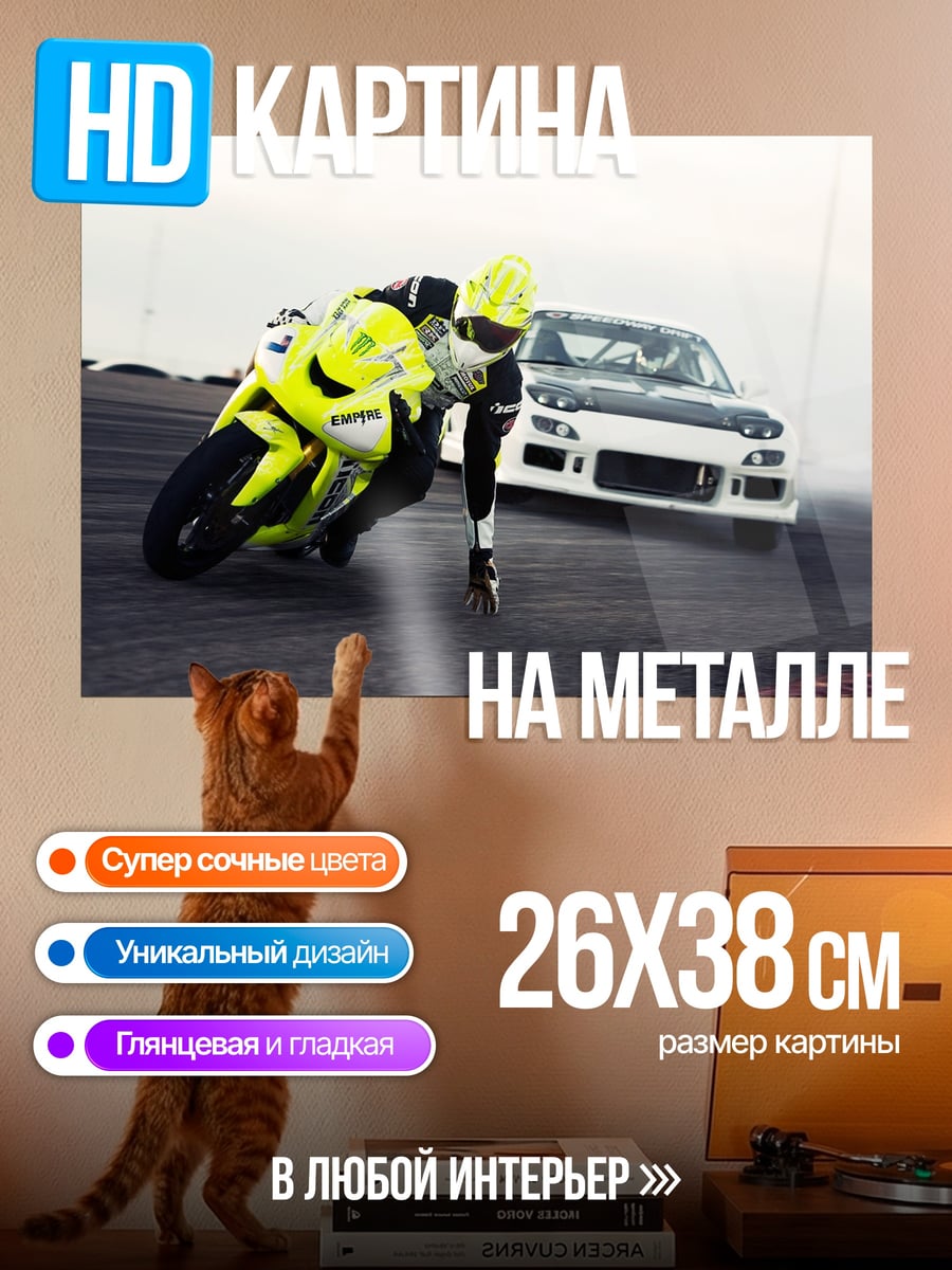 Картина на металле гонка мотоцикл машина