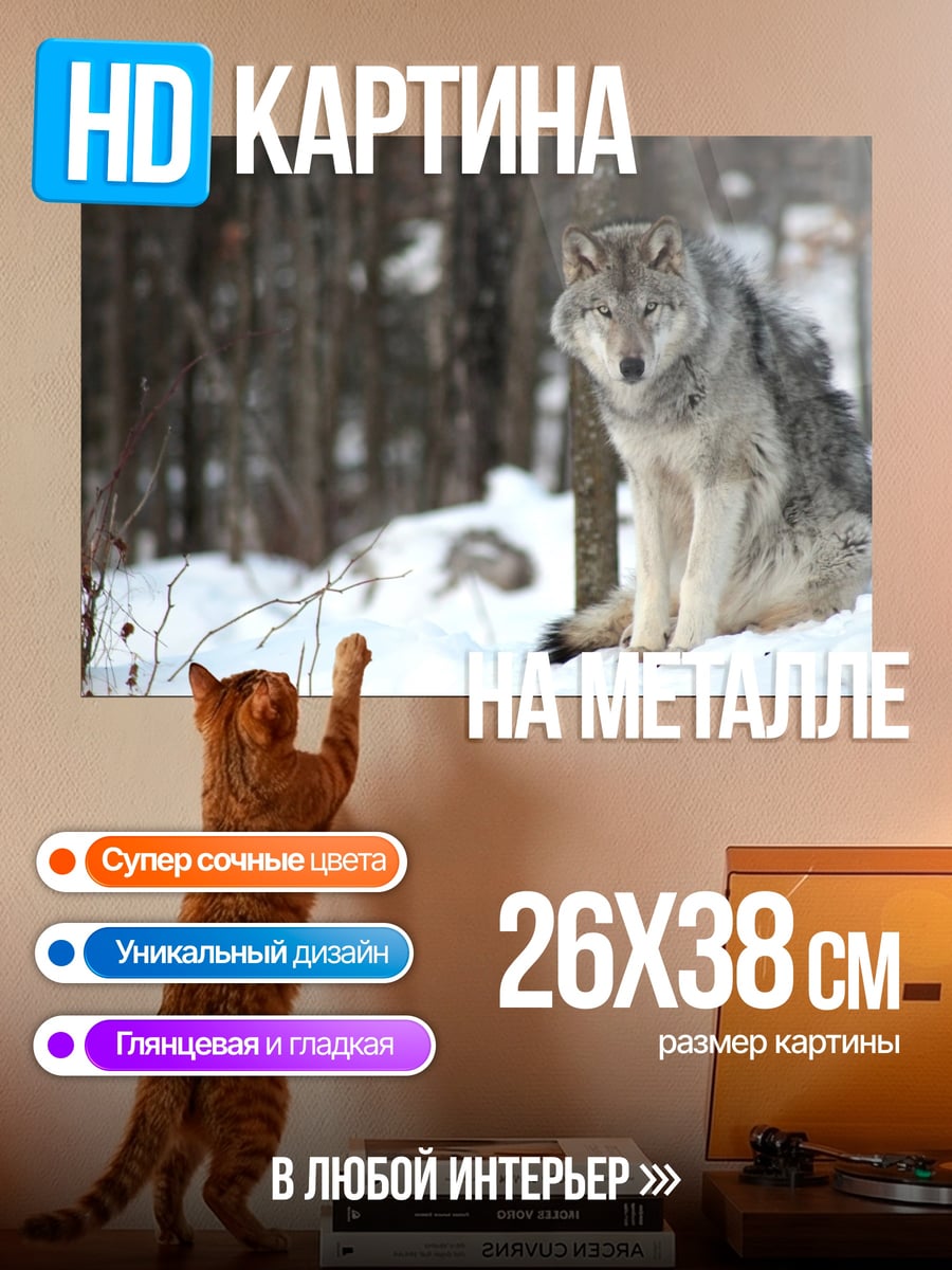 Картина на металле Зимний Волк
