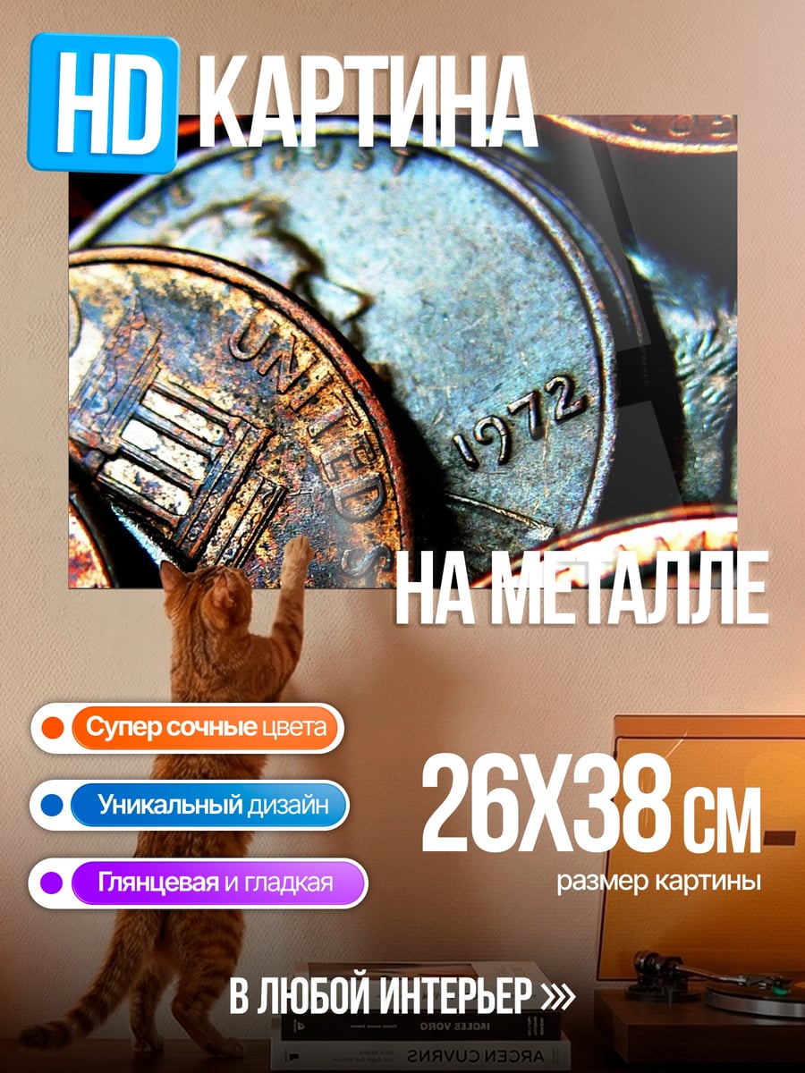 Картина на металле Монеты 1972 года