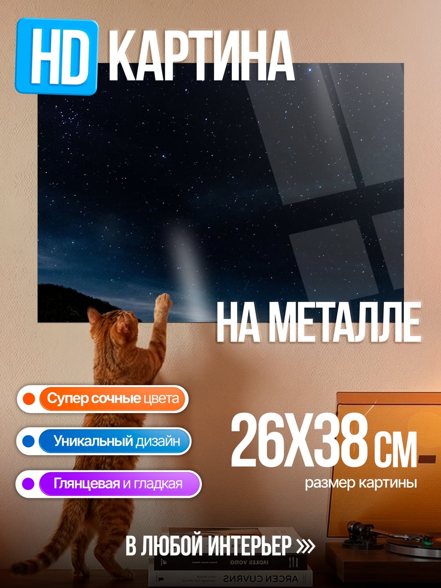 Картина на металле Ночное небо над озером