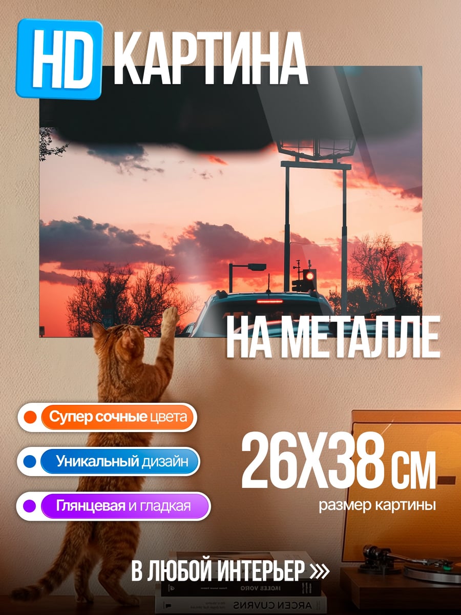 Картина на металле Закат в пробке