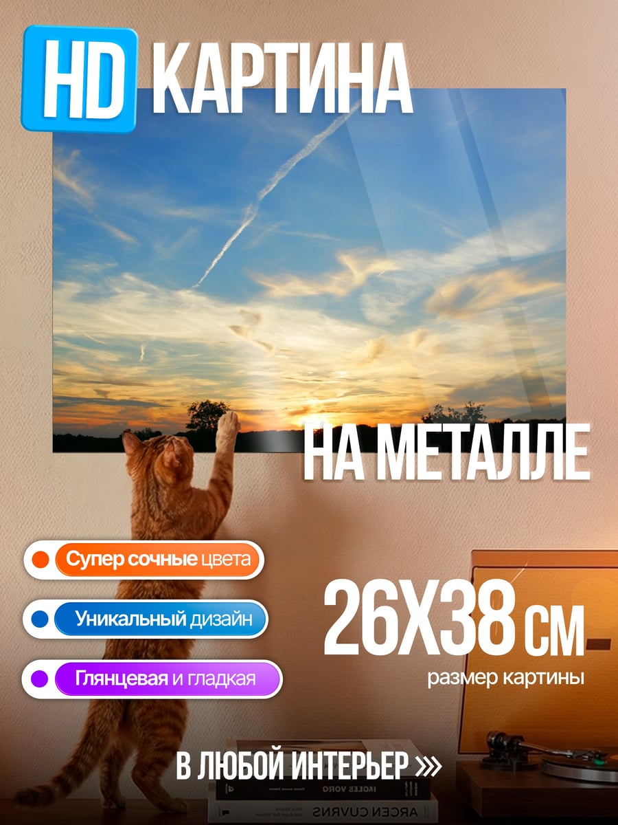 Картина на металле Закат над полем