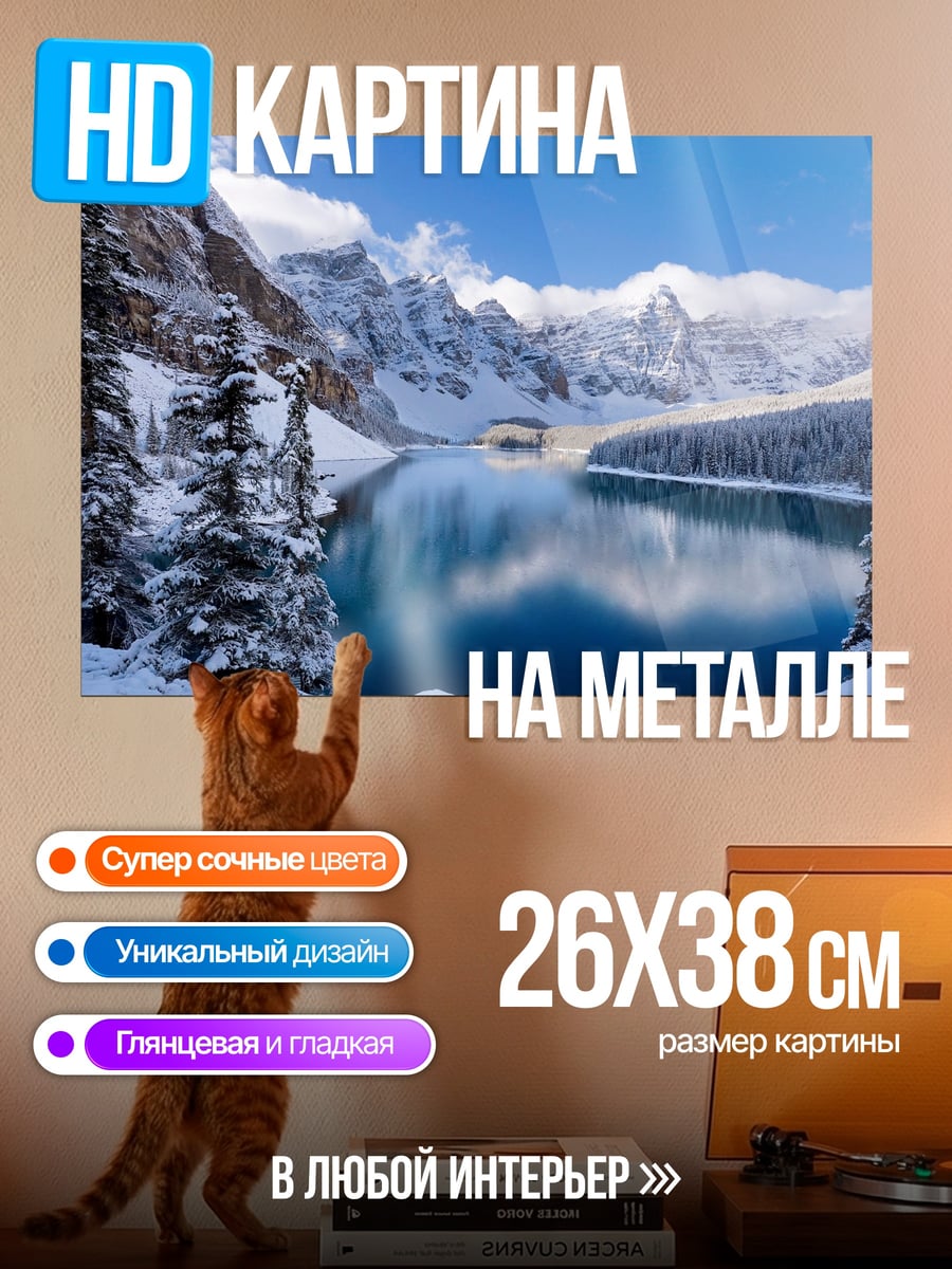 Картина на металле Зимнее озеро в горах