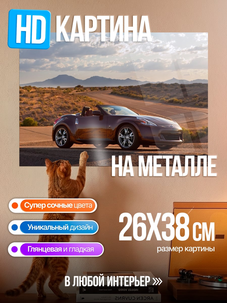 Картина на металле Красный родстер пустыня