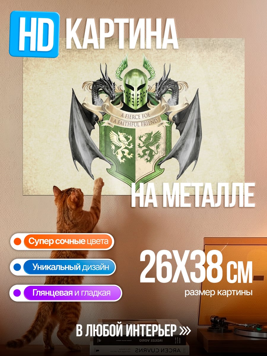 Картина на металле Герб рыцаря дракона