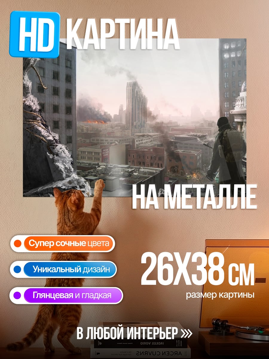 Картина на металле Разрушенный город солдат