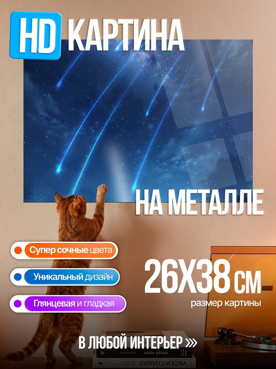 Картина на металле Падающие звезды над полем