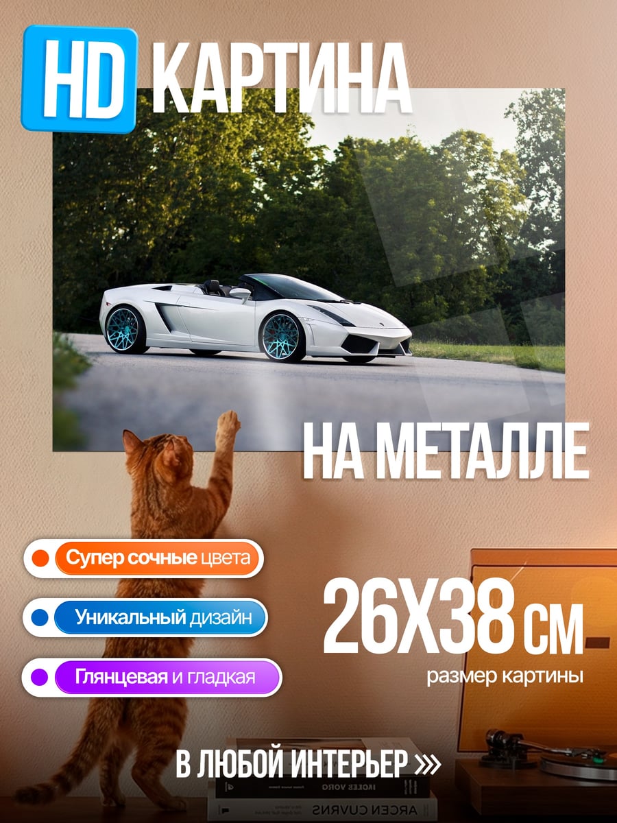 Картина на металле Белый спорткар