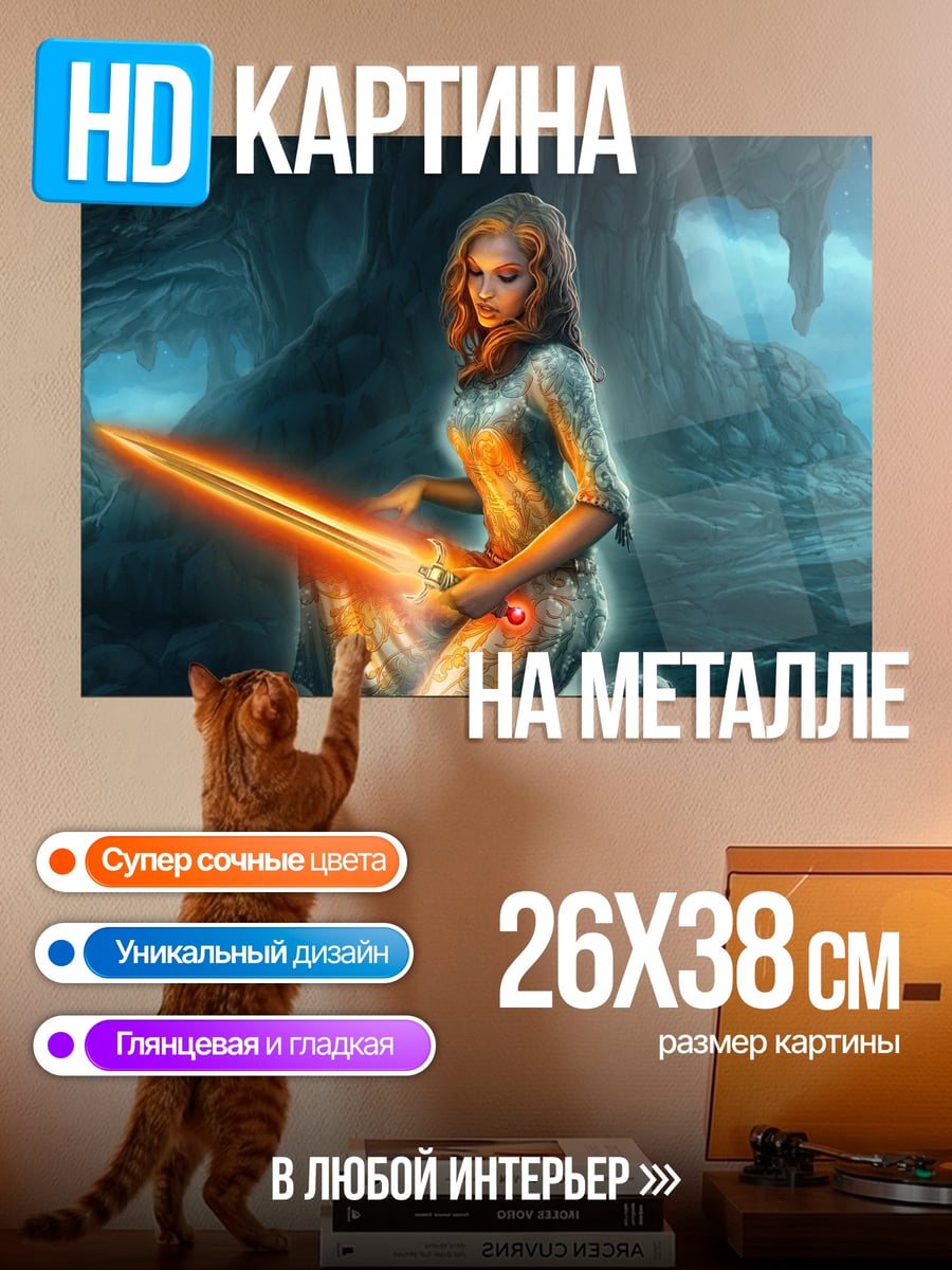 Картина на металле Девушка с мечом