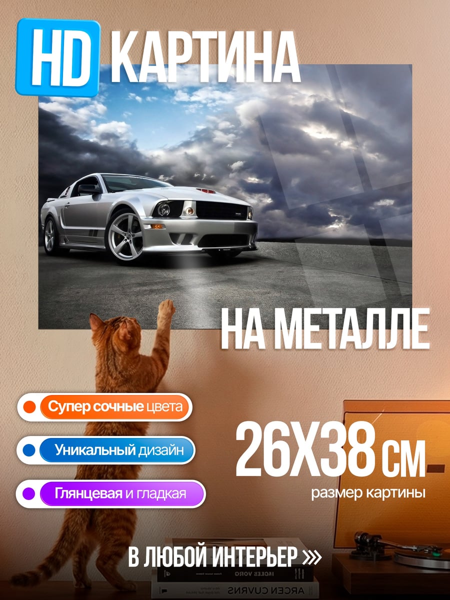 Картина на металле серебристый спорткар