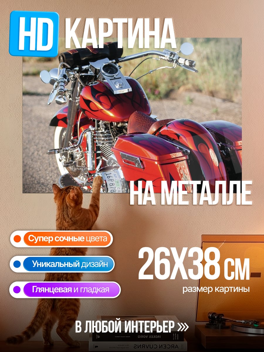 Картина на металле Красный мотоцикл