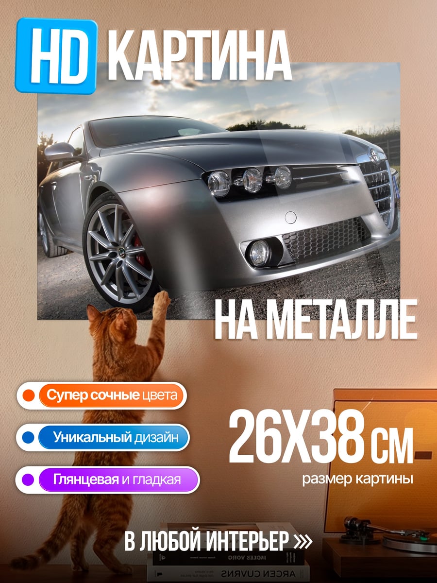 Картина на металле Серебристый автомобиль