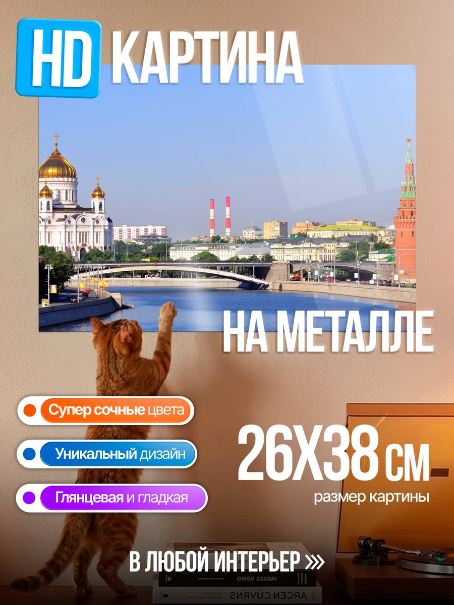 Картина на металле Москва Река Кремль