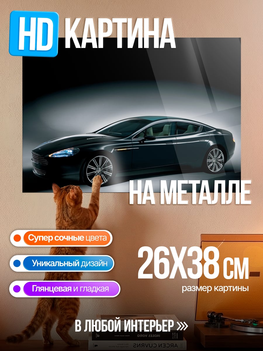 Картина на металле Черный спортивный автомобиль
