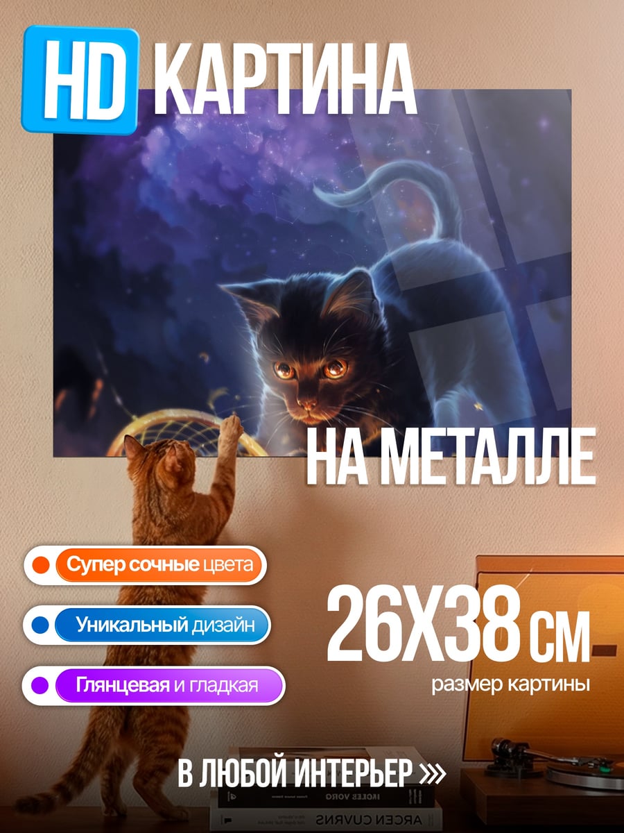 Картина на металле Черный кот магия