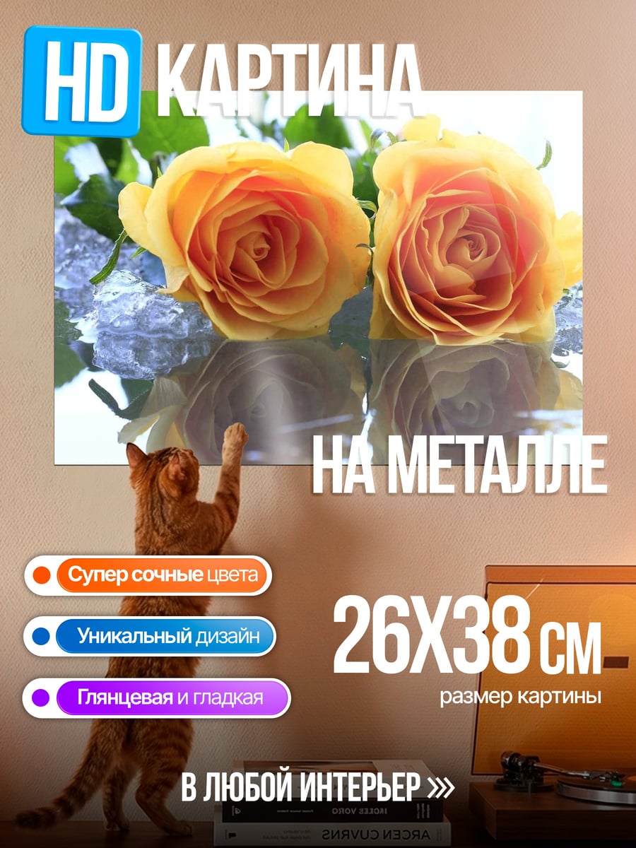 Картина на металле Две желтые розы