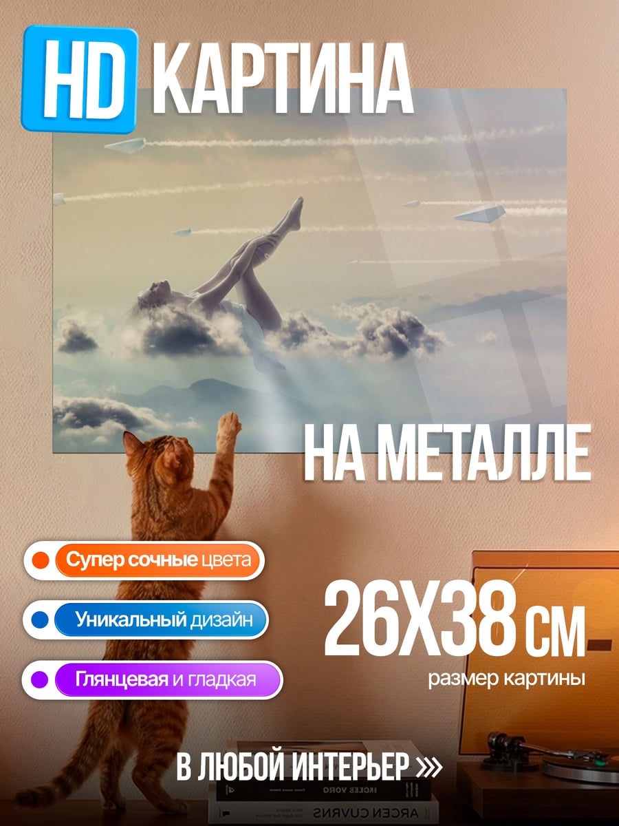 Картина на металле Полет сквозь облака