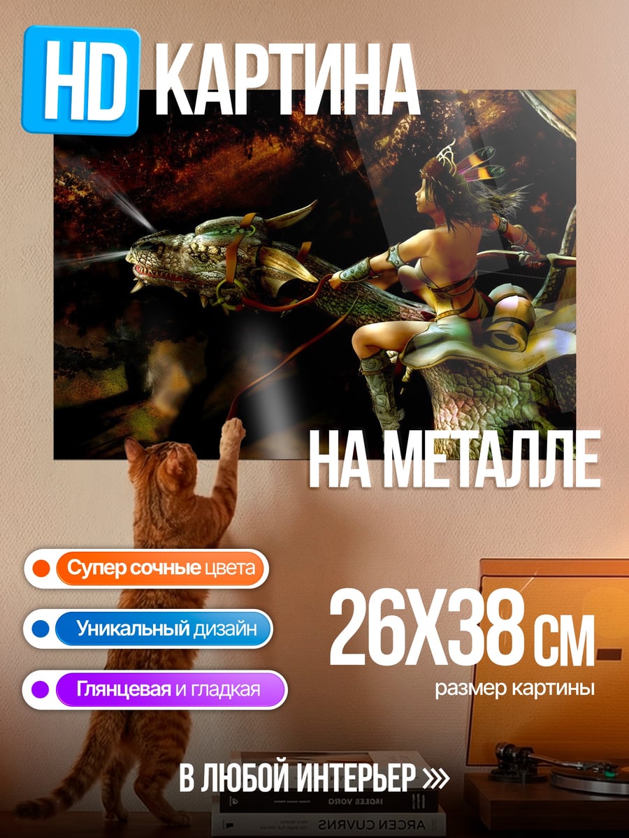 Картина на металле Всадница на драконе