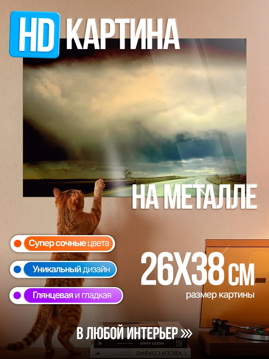 Картина на металле Дорога грозовые тучи