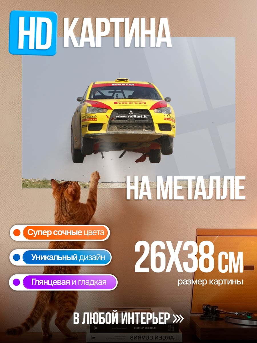 Картина на металле Ралли машина в полете