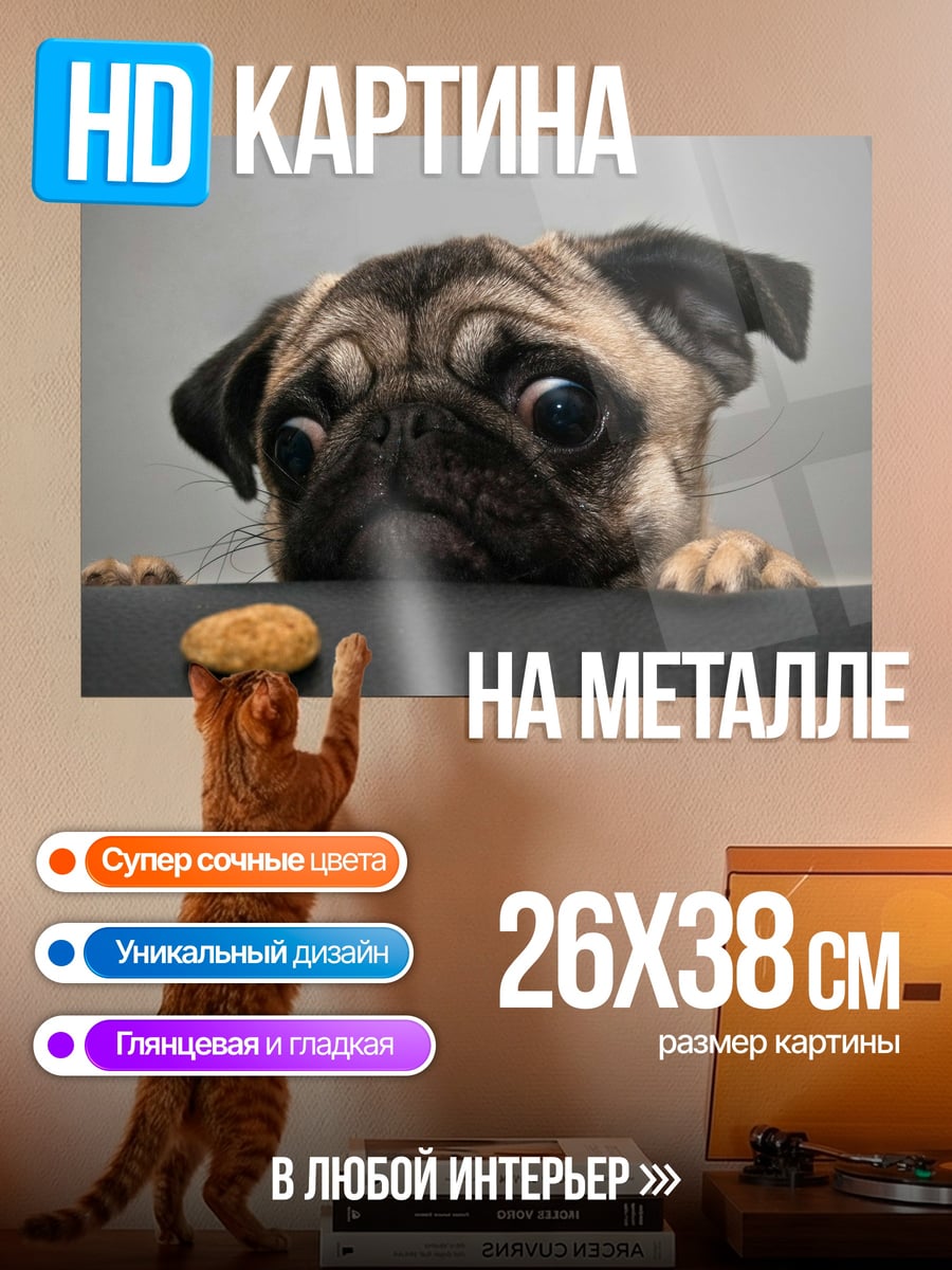 Картина на металле Мопс и печенье