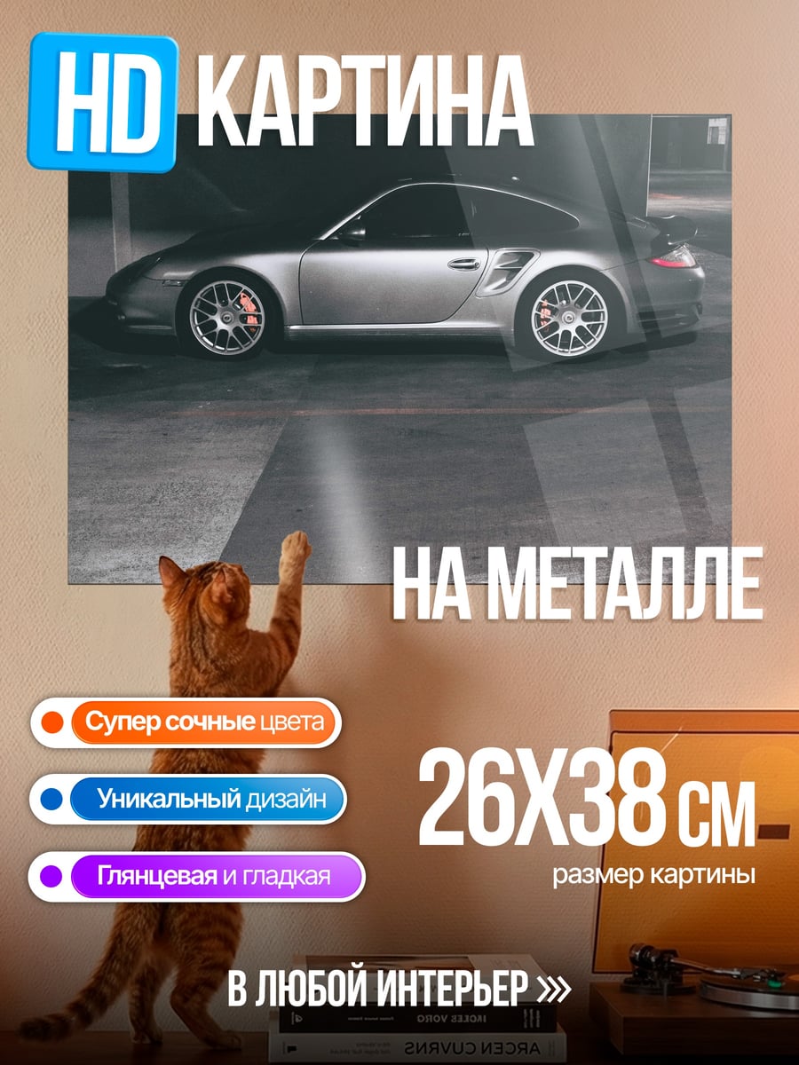 Картина на металле Серебряный Порше Турбо