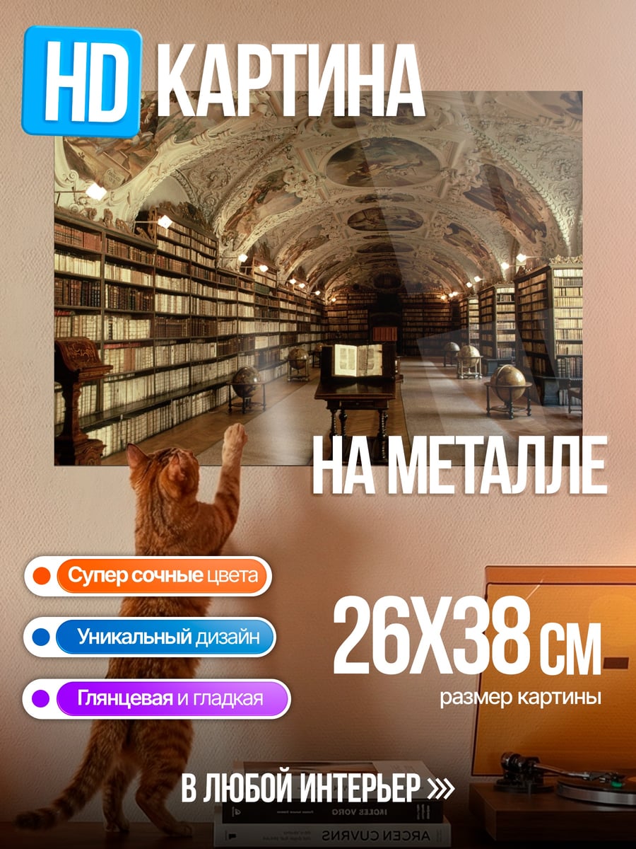 Картина на металле Библиотека Страгов