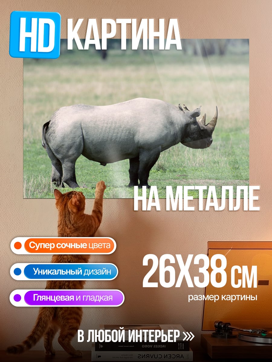 Картина на металле черный носорог