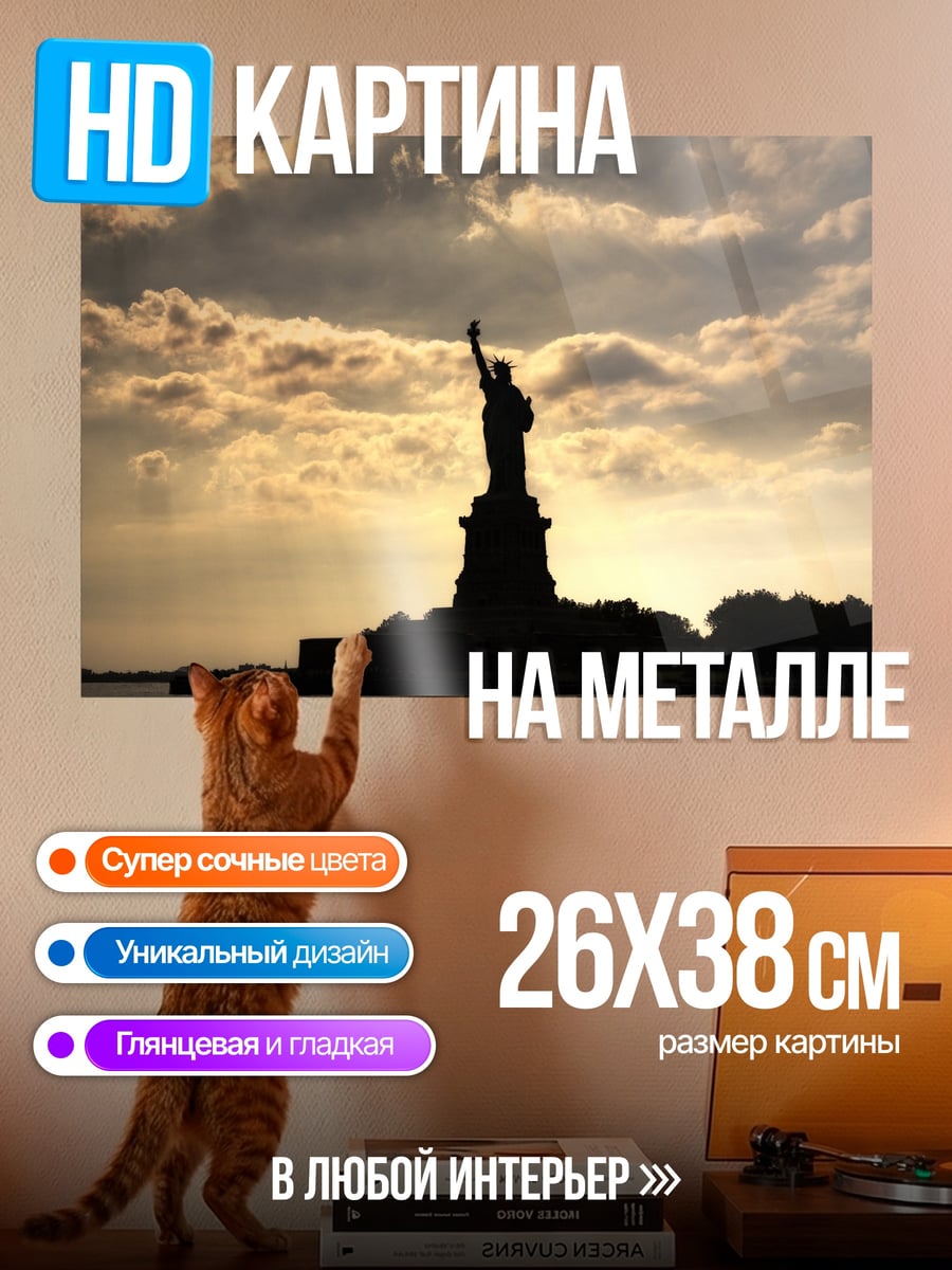 Картина на металле статуя свободы закат