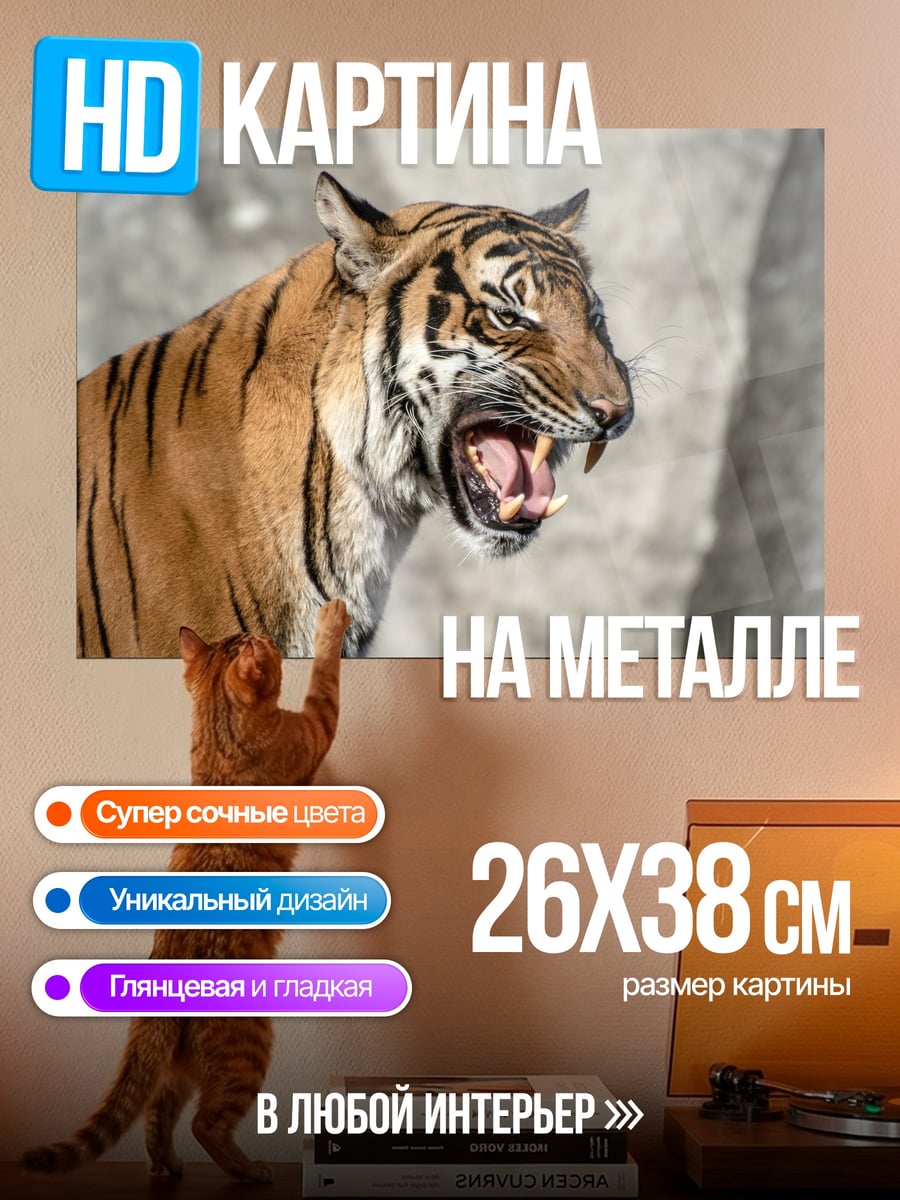 Картина на металле Рычащий тигр