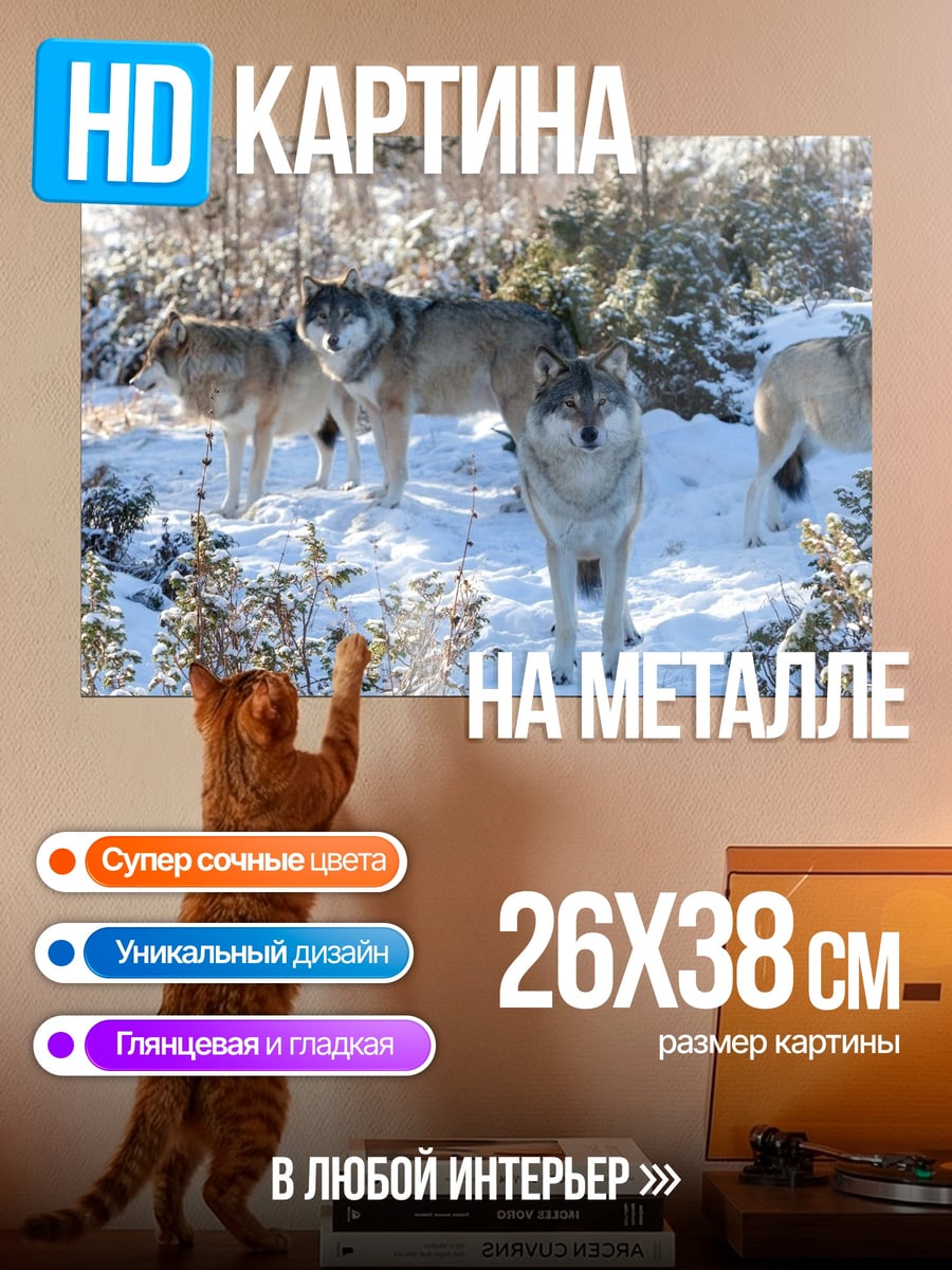Картина на металле Стая волков зимой