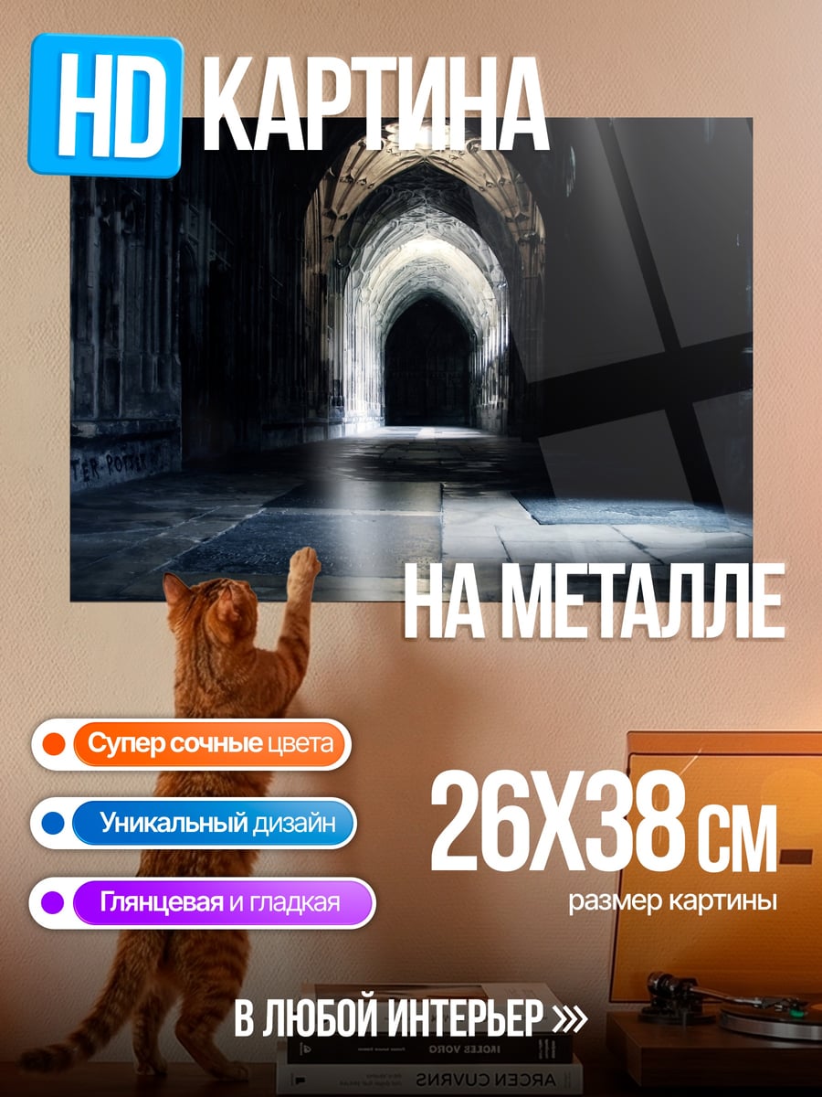 Картина на металле Темный готический коридор