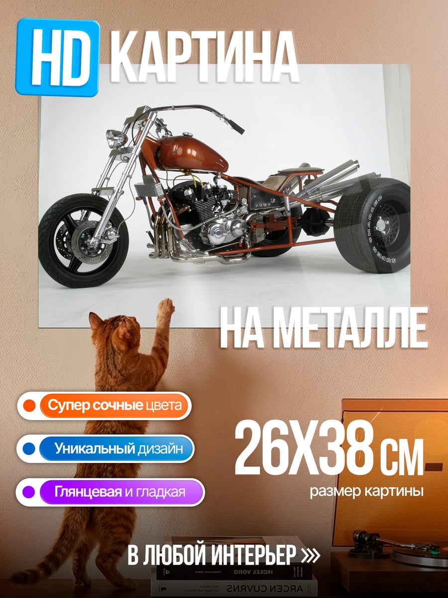 Картина на металле оранжевый трицикл