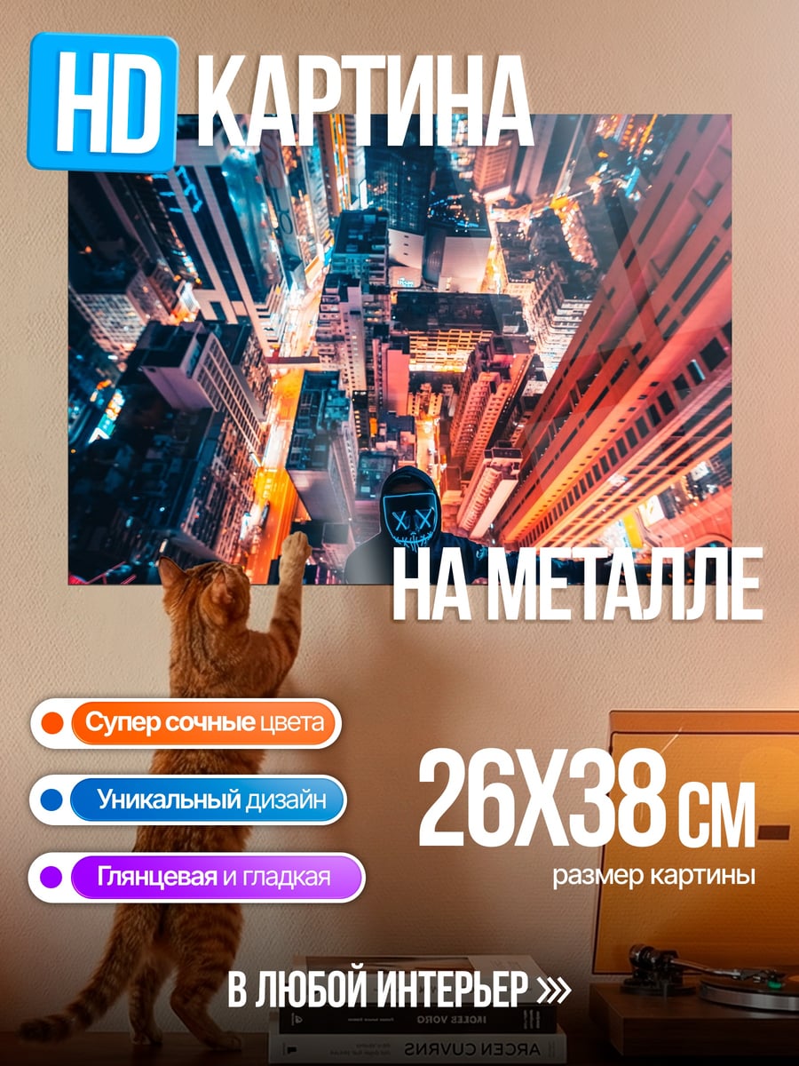 Картина на металле Человек на крыше города