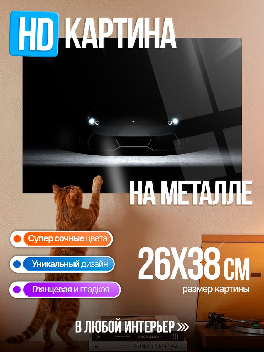 Картина на металле Черный спорткар
